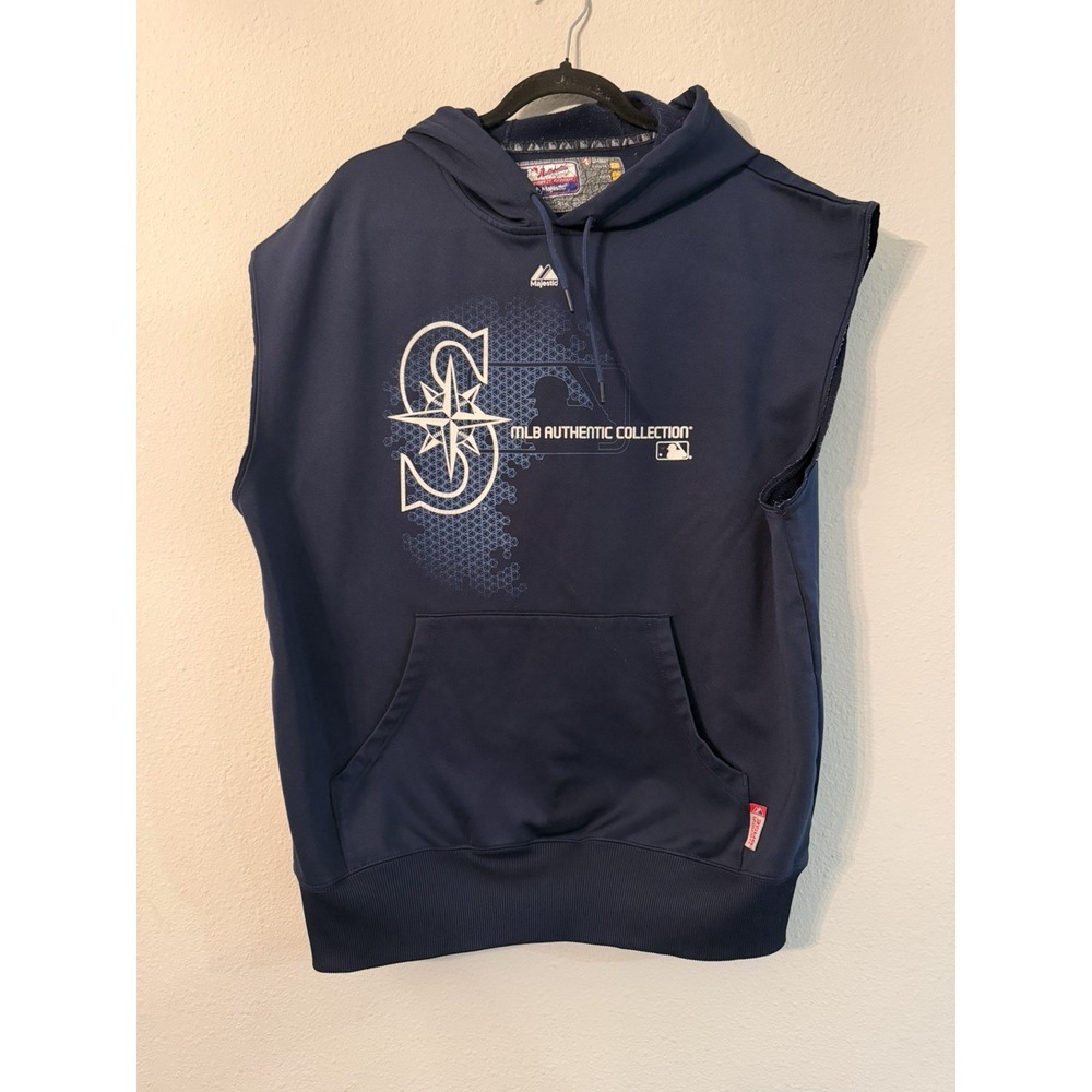 Vintage Seattle Mariners Sleeveless Majestic Authentic Collection Hoodie Size L